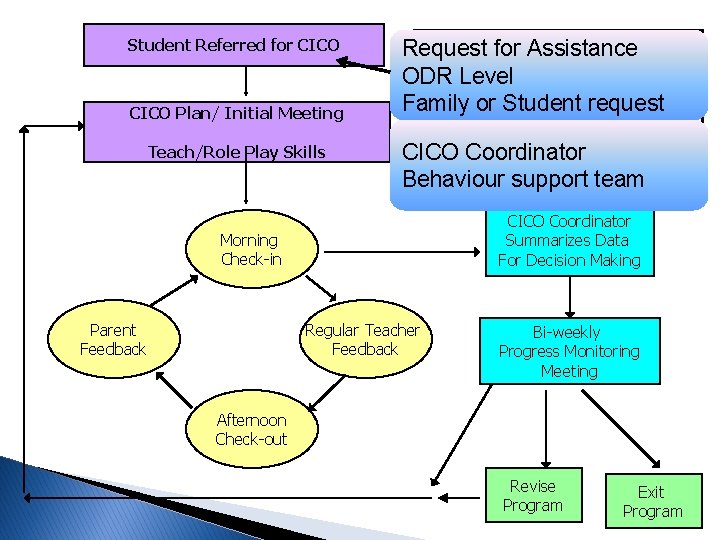 Student Referred for CICO Plan/ Initial Meeting Teach/Role Play Skills BASIC CYCLE Request for