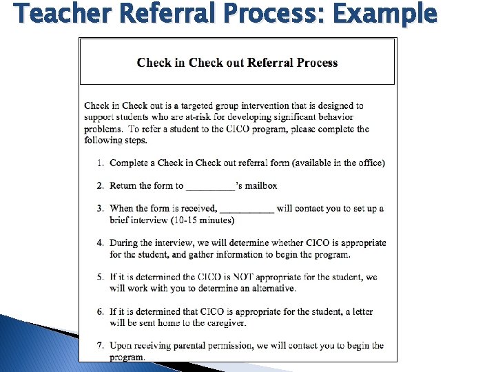 Teacher Referral Process: Example 