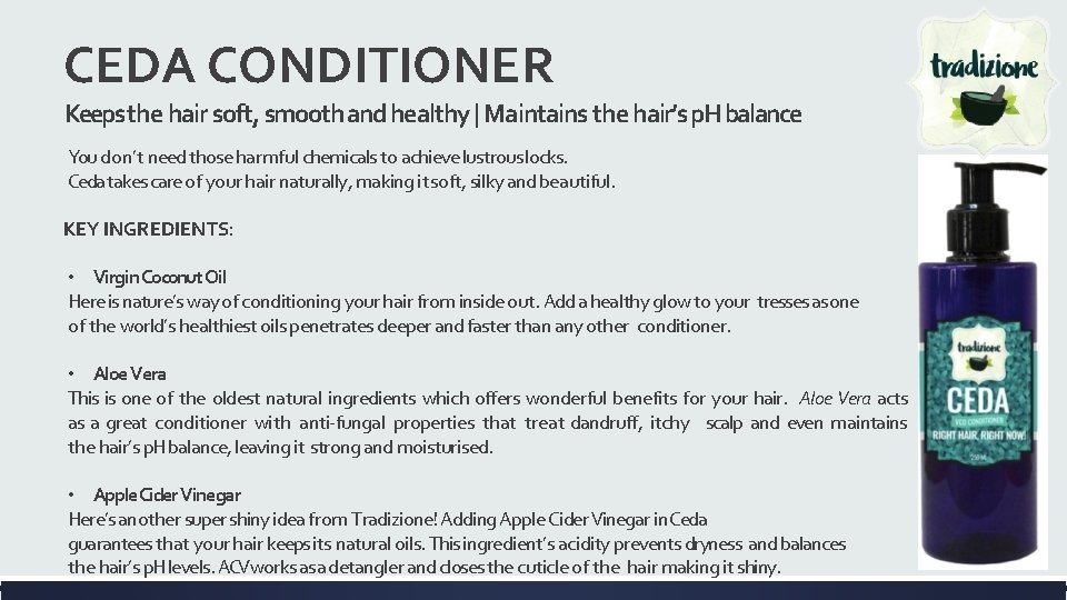 CEDA CONDITIONER Keeps the hair soft, smooth and healthy | Maintains the hair’s p.