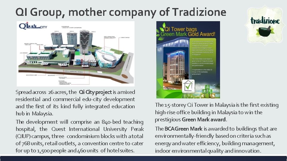 QI Group, mother company of Tradizione Spread across 26 acres, the Qi City project