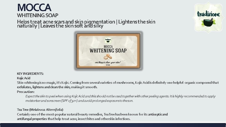 MOCCA WHITENING SOAP Helps treat acne scars and skin pigmentation | Lightens the skin