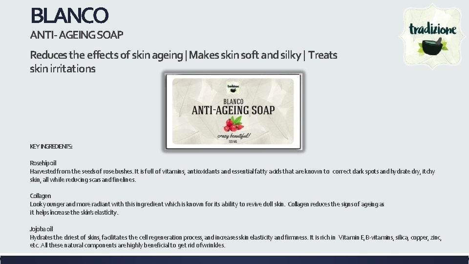 BLANCO ANTI- AGEING SOAP Reduces the effects of skin ageing | Makes skin soft