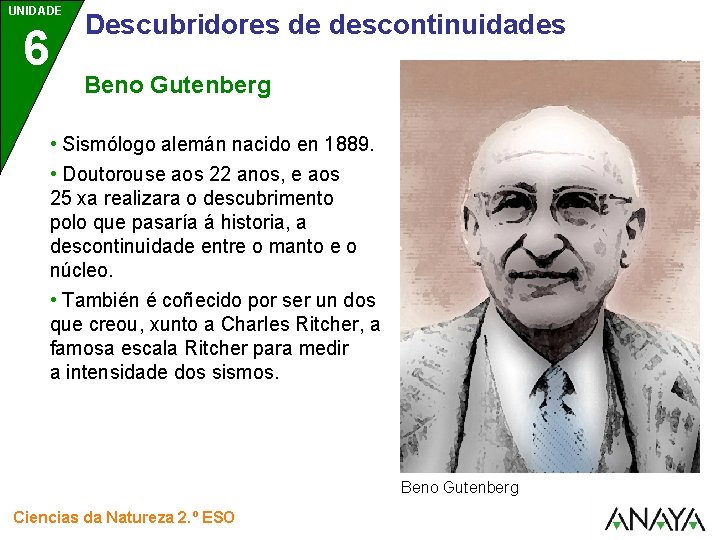 UNIDADE 6 Descubridores de descontinuidades Beno Gutenberg • Sismólogo alemán nacido en 1889. •