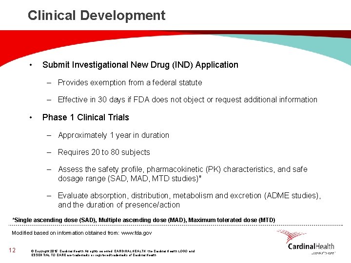 Clinical Development • Submit Investigational New Drug (IND) Application – Provides exemption from a