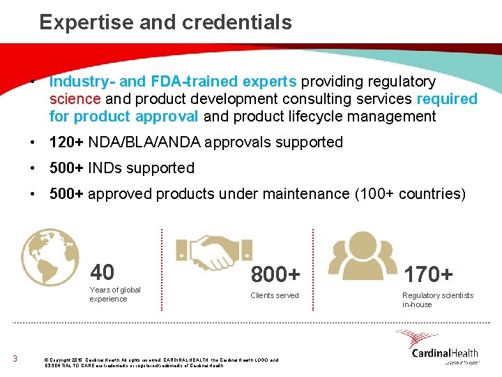 Expertise and credentials • Industry- and FDA-trained experts providing regulatory science and product development