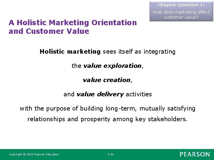 Chapter Question 1: A Holistic Marketing Orientation and Customer Value How does marketing affect