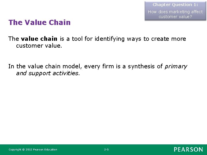 Chapter Question 1: How does marketing affect customer value? The Value Chain The value
