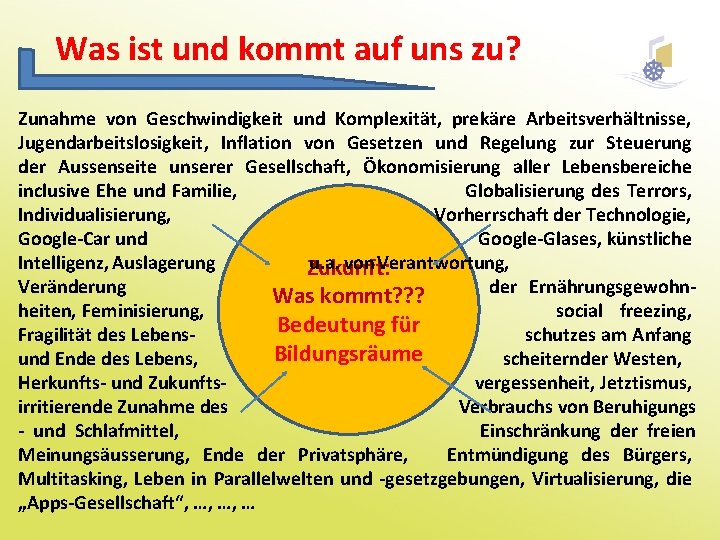 Was ist und kommt auf uns zu? Zunahme von Geschwindigkeit und Komplexität, prekäre Arbeitsverhältnisse,