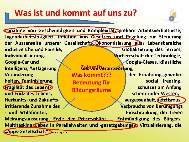 Was ist und kommt auf uns zu? Zunahme von Geschwindigkeit und Komplexität, prekäre Arbeitsverhältnisse,