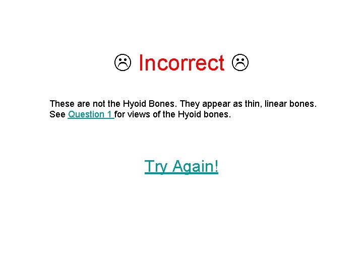  Incorrect These are not the Hyoid Bones. They appear as thin, linear bones.