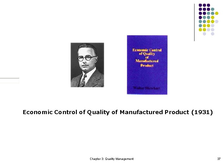 Economic Control of Quality of Manufactured Product (1931) Chapter 3: Quality Management 37 