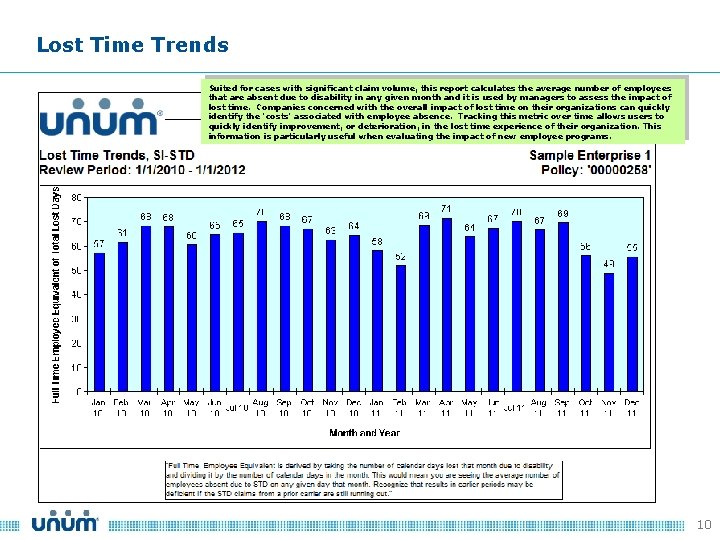 Lost Time Trends Suited for cases with significant claim volume, this report calculates the