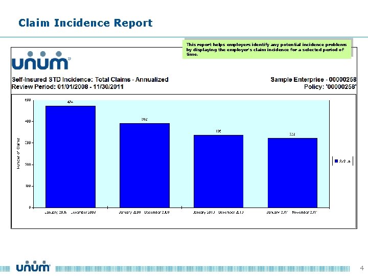Claim Incidence Report This report helps employers identify any potential incidence problems by displaying