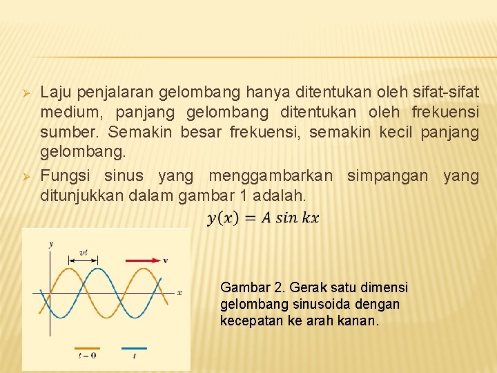 Ø Ø Laju penjalaran gelombang hanya ditentukan oleh sifat-sifat medium, panjang gelombang ditentukan oleh