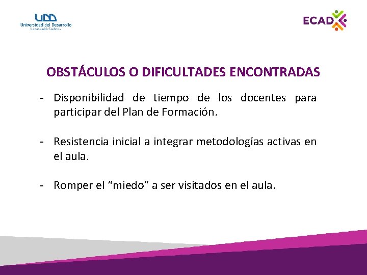 OBSTÁCULOS O DIFICULTADES ENCONTRADAS - Disponibilidad de tiempo de los docentes para participar del