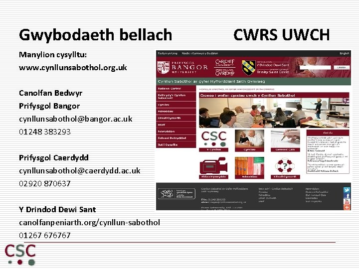 Gwybodaeth bellach Manylion cysylltu: www. cynllunsabothol. org. uk Canolfan Bedwyr Prifysgol Bangor cynllunsabothol@bangor. ac.