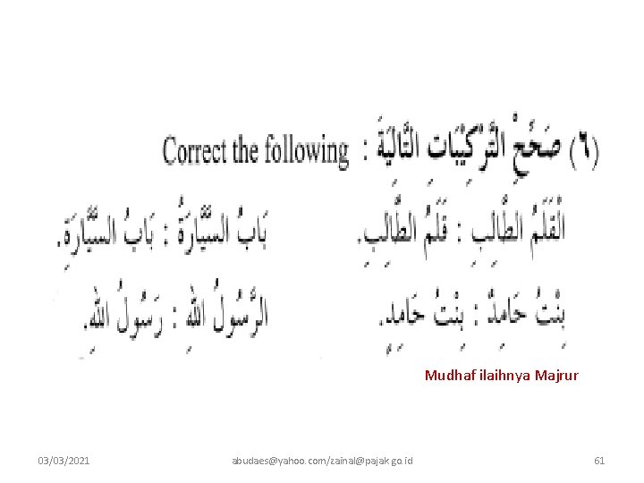 Mudhaf ilaihnya Majrur 03/03/2021 abudaes@yahoo. com/zainal@pajak. go. id 61 