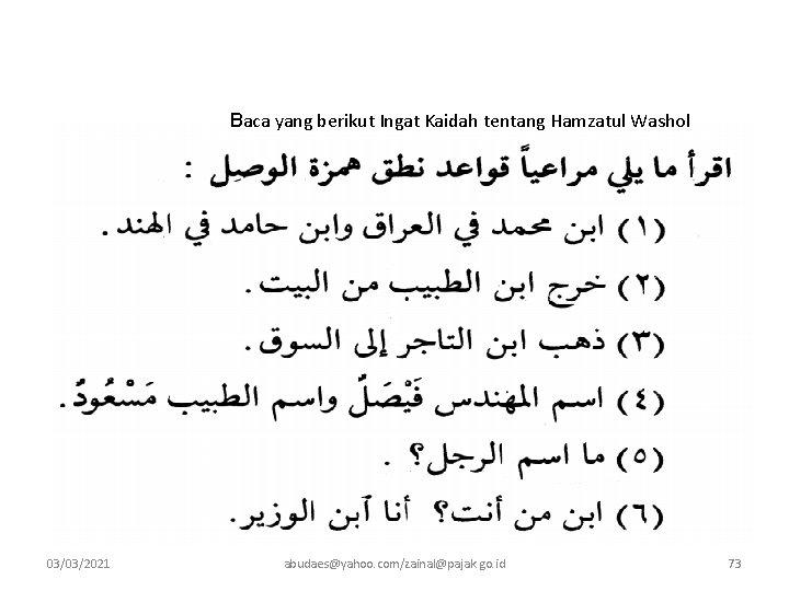 Baca yang berikut Ingat Kaidah tentang Hamzatul Washol 03/03/2021 abudaes@yahoo. com/zainal@pajak. go. id 73