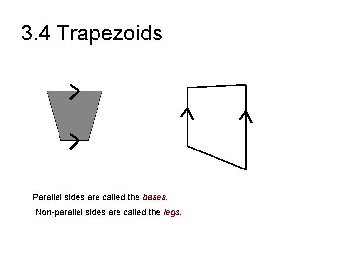 3. 4 Trapezoids Parallel sides are called the bases. Non-parallel sides are called the