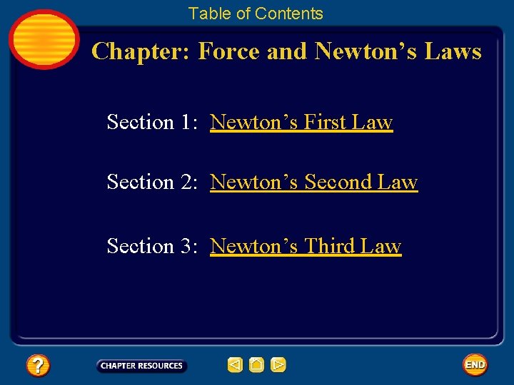 Table of Contents Chapter: Force and Newton’s Laws Section 1: Newton’s First Law Section