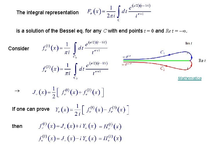 The integral representation is a solution of the Bessel eq. for any C with