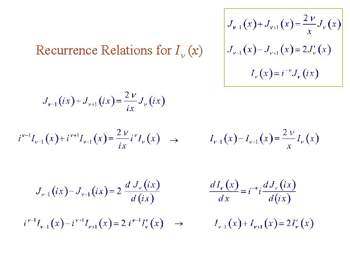 Recurrence Relations for I (x) 