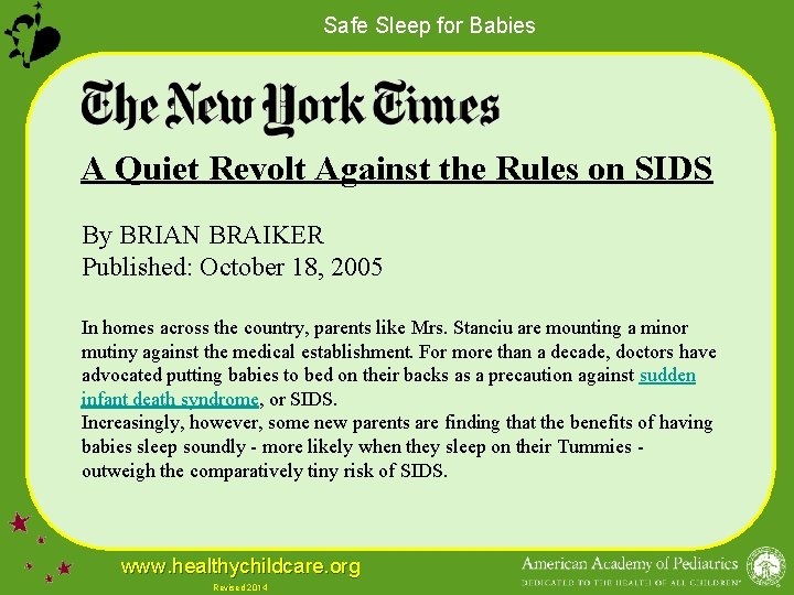 Safe Sleep for Babies A Quiet Revolt Against the Rules on SIDS By BRIAN