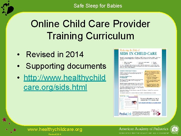 Safe Sleep for Babies Online Child Care Provider Training Curriculum • Revised in 2014