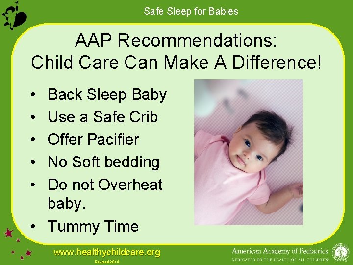 Safe Sleep for Babies AAP Recommendations: Child Care Can Make A Difference! • •