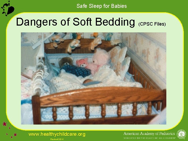 Safe Sleep for Babies Dangers of Soft Bedding (CPSC Files) www. healthychildcare. org Revised