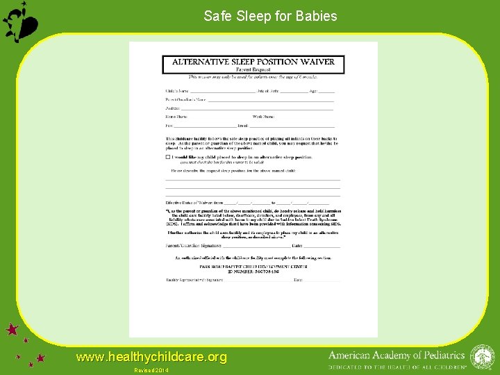 Safe Sleep for Babies www. healthychildcare. org Revised 2014 