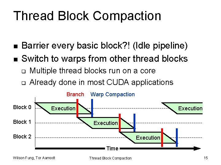 Thread Block Compaction n n Barrier every basic block? ! (Idle pipeline) Switch to