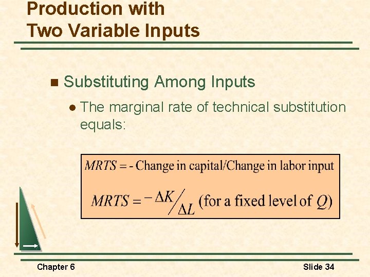 Production with Two Variable Inputs n Substituting Among Inputs l Chapter 6 The marginal