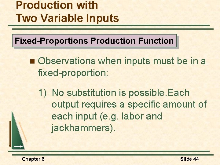 Production with Two Variable Inputs Fixed-Proportions Production Function n Observations when inputs must be