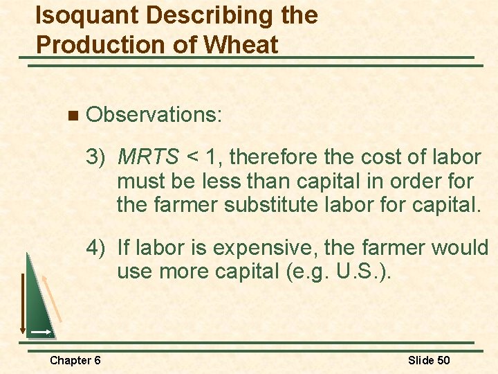 Isoquant Describing the Production of Wheat n Observations: 3) MRTS < 1, therefore the