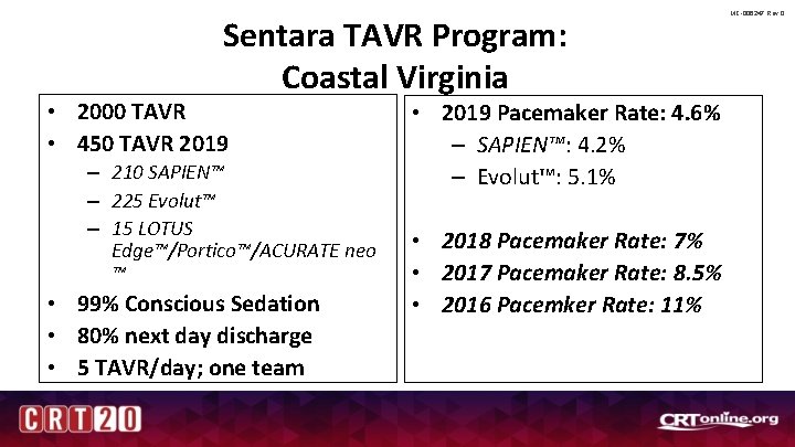 Sentara TAVR Program: Coastal Virginia • 2000 TAVR • 450 TAVR 2019 – 210