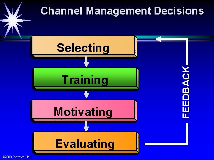 Channel Management Decisions Training Motivating Evaluating © 2000 Prentice Hall FEEDBACK Selecting 