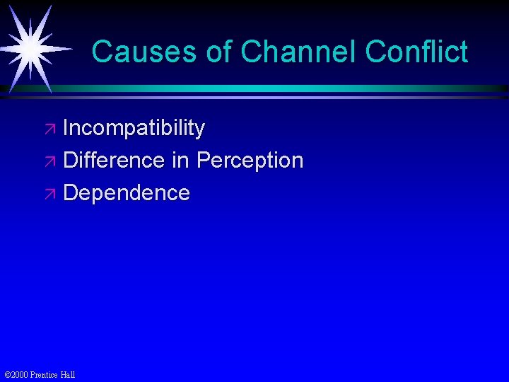 Causes of Channel Conflict ä Incompatibility ä Difference in Perception ä Dependence © 2000
