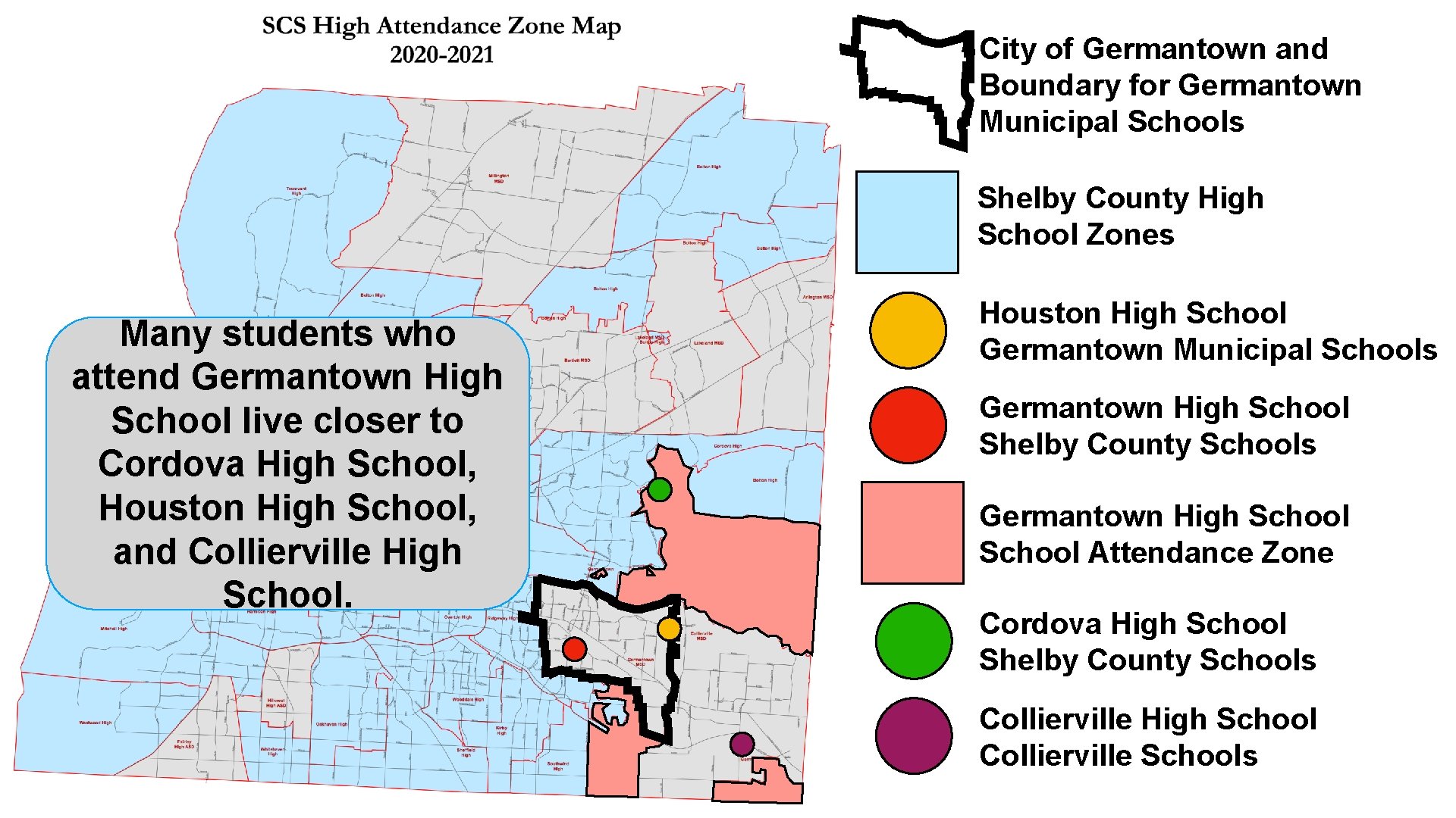 City of Germantown and Boundary for Germantown Municipal Schools Shelby County High School Zones