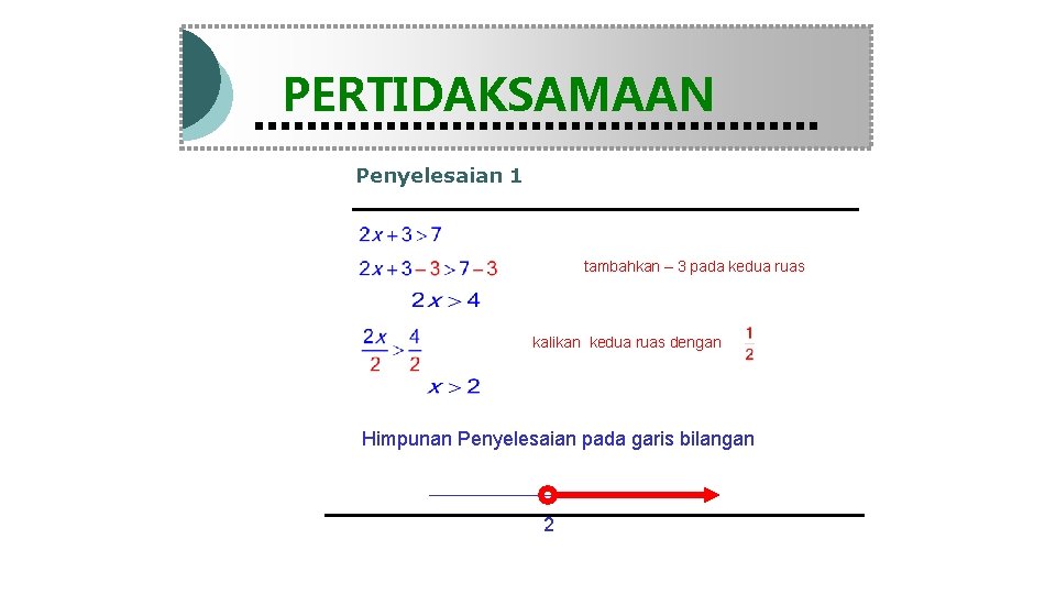 Modul Pembelajaran Matematika Kelas X semester 1 PERTIDAKSAMAAN Penyelesaian 1 tambahkan – 3 pada