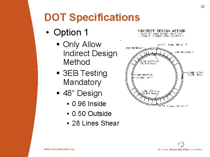 23 DOT Specifications • Option 1 § Only Allow Indirect Design Method § 3