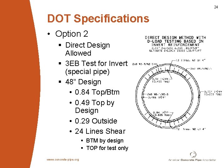 24 DOT Specifications • Option 2 § Direct Design Allowed § 3 EB Test