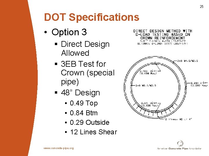 25 DOT Specifications • Option 3 § Direct Design Allowed § 3 EB Test