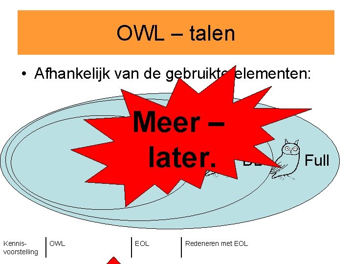 OWL – talen • Afhankelijk van de gebruikte elementen: Meer – Lite later. Kennisvoorstelling