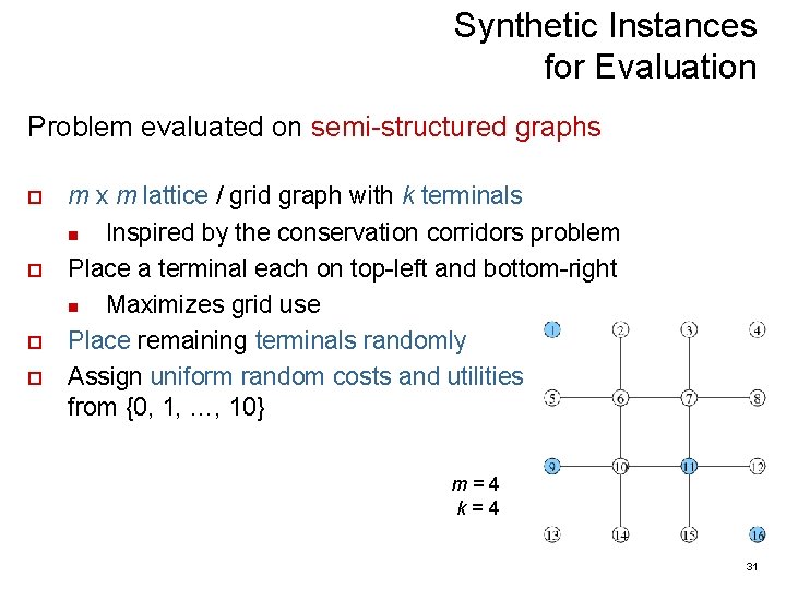 Synthetic Instances for Evaluation Problem evaluated on semi-structured graphs o o m x m