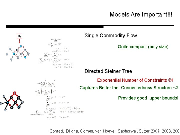 Models Are Important!!! Single Commodity Flow Quite compact (poly size) Directed Steiner Tree Exponential