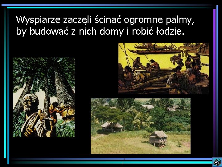 Wyspiarze zaczęli ścinać ogromne palmy, by budować z nich domy i robić łodzie. 