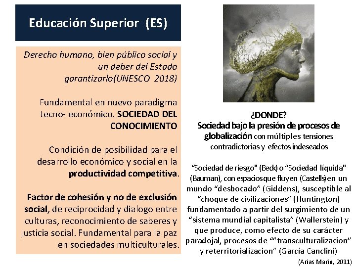 Educación Superior (ES) Derecho humano, bien público social y un deber del Estado garantizarlo(UNESCO