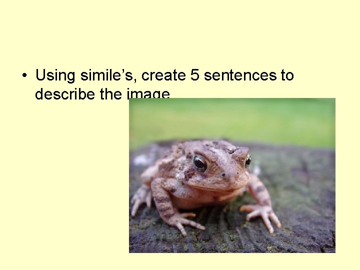  • Using simile’s, create 5 sentences to describe the image. 