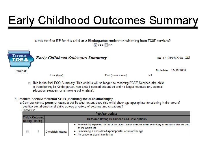 Early Childhood Outcomes Summary 